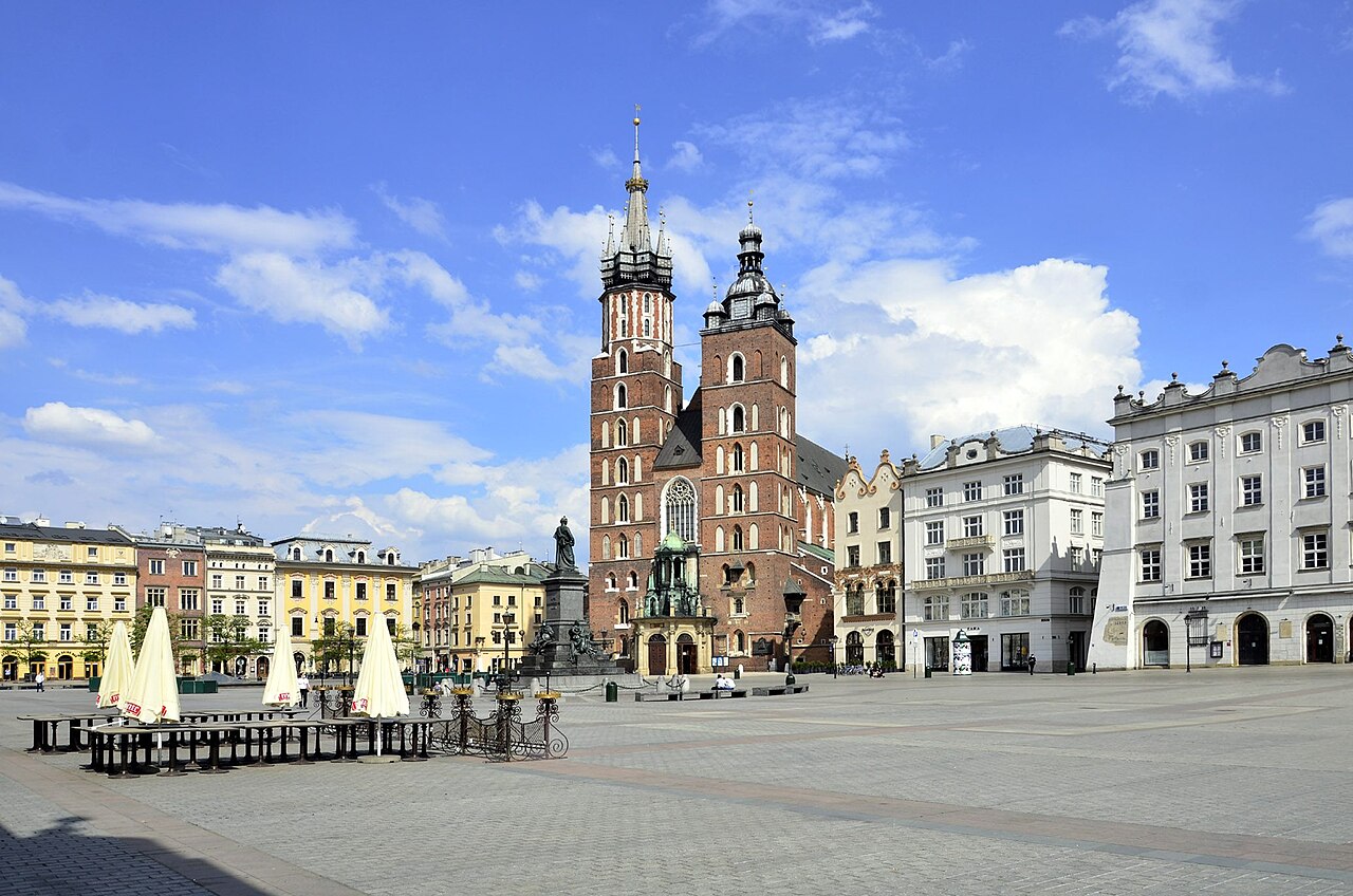 Empty Old Town Market Square in Kraków during the COVID-19 pandemic in Poland, April 2020