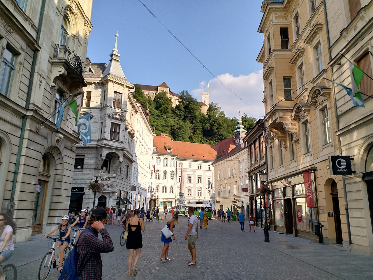 Altstadt von Ljubljana mit Burg im Frühling
